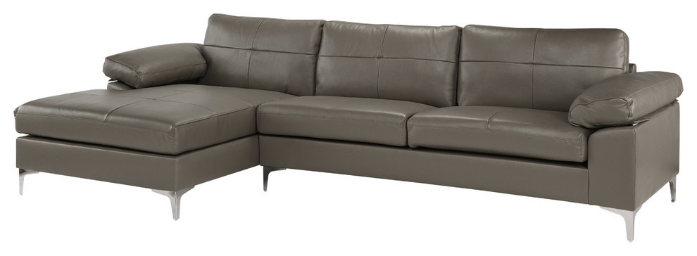 Contemporary L-Shape Leather Sectional Sofa, Left Chaise, Gray