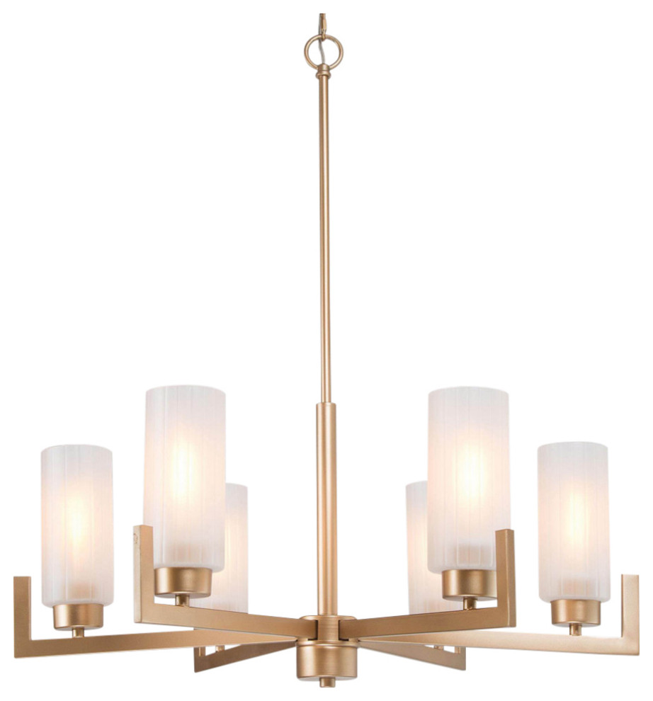 6-Lights Gold and Frosted Stripe Glass Modern/Contemporary LED Chandelier