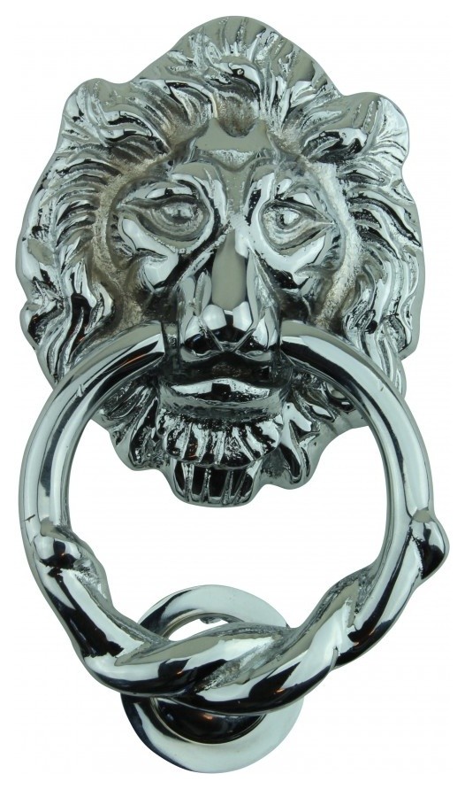 Large Chrome Cast Brass Lion Head Door Knocker 6 1 4 Inch X 3 5 8