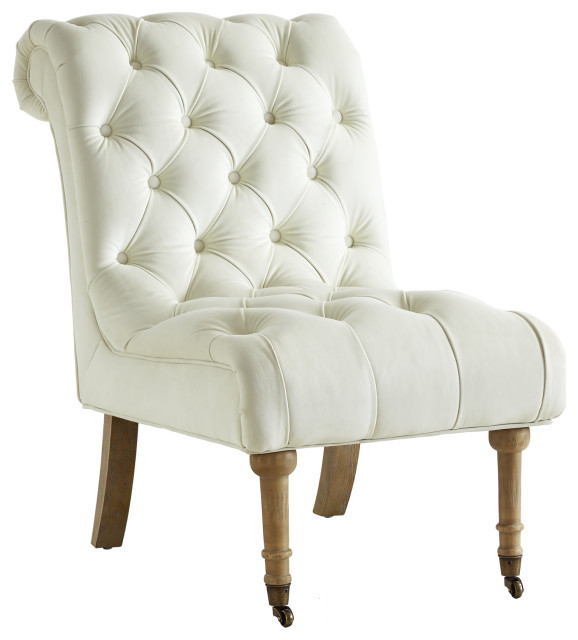 Constance Velvet Rolled Back Tufted Armless Slipper Accent Chair