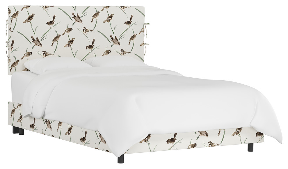 Bern Slipcover Bed With Ties, Audobon Cream Green, Full Contemporary