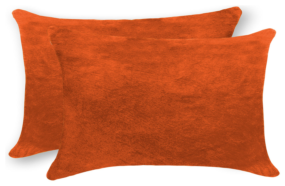 12"x20" Torino Cowhide Pillows, Set of 2, Orange