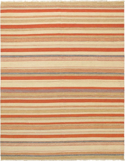 Solid/Striped Kaleidoscope Area Rug, Rectangle, Orange-Dark Copper, 6'7"x8'2"