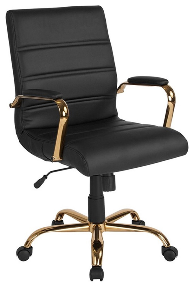 Flash Furniture High Back Leather Swivel Office Chair in Black, Mid Back Contemporary Office