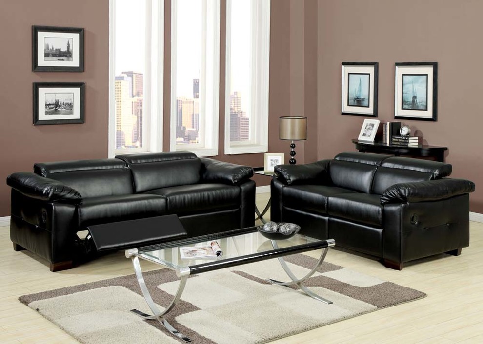 Modern Black Leather Reclining Sofa Couch Loveseat Adjustable Headrest