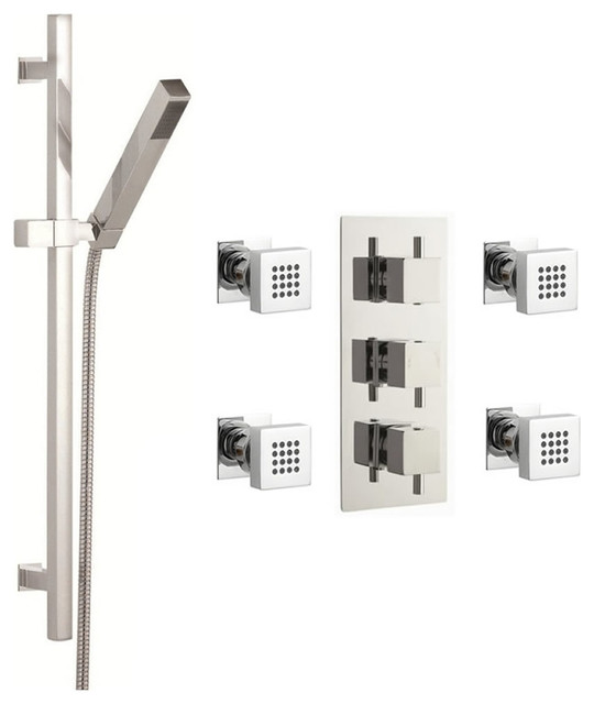 Astbury Triple Concealed Thermostatic Shower Valve Faucet & 4 Square Body Jets S
