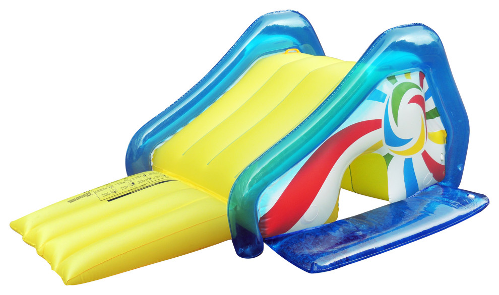 Yellow and Blue Pool Side Slide With Attached Sprayer 98"