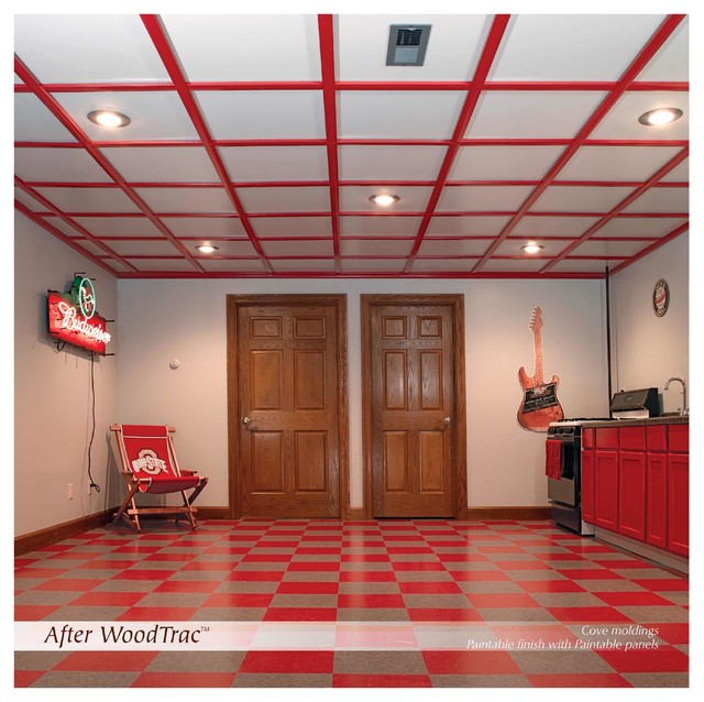 Woodtrac Ceiling Painted Red Traditional Family Room