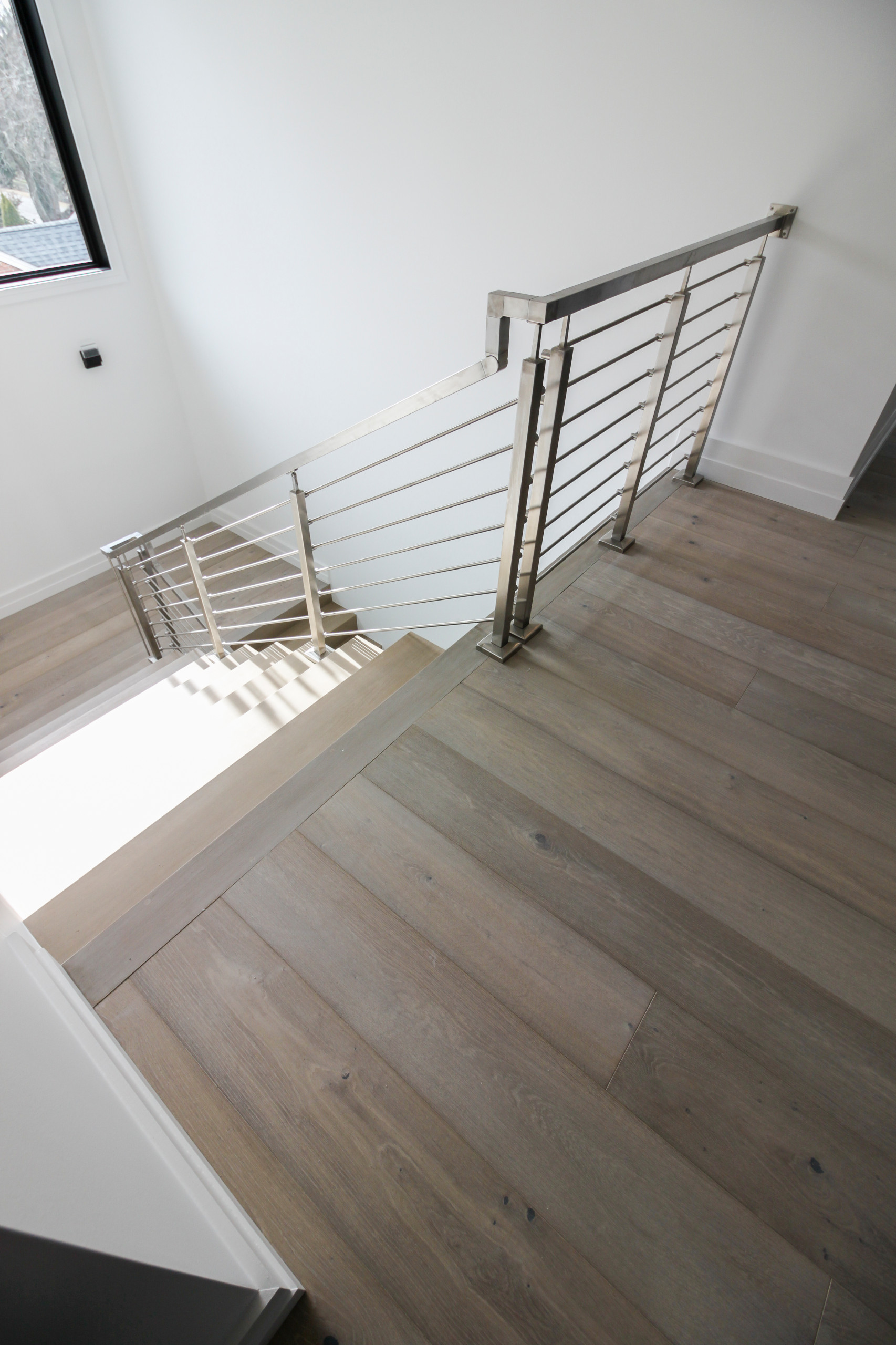 75_Modern Stairway: White O 75_ak & Stainless Steel Balustrade, McLean VA 22101