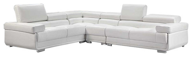 2119 Leather Sectional Sofa in White, Left Facing Chaise