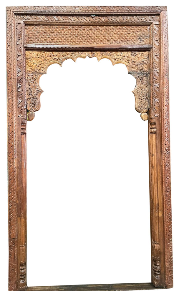 Antique Archway, Carved Teak Cusped Haveli Arch, Vintage Decorative