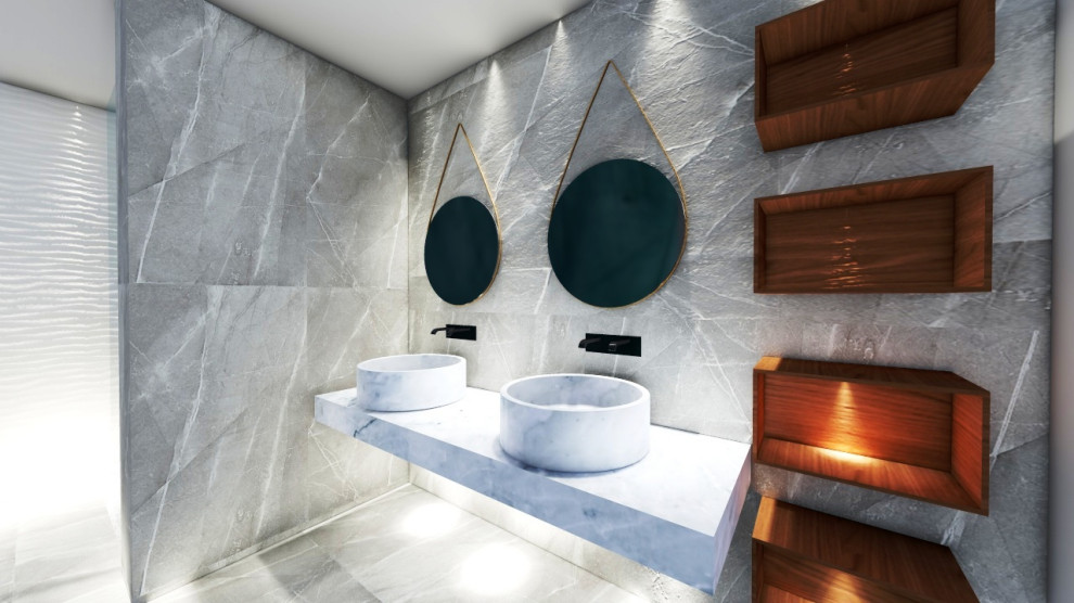 Inspiration for a transitional bathroom remodel in Miami