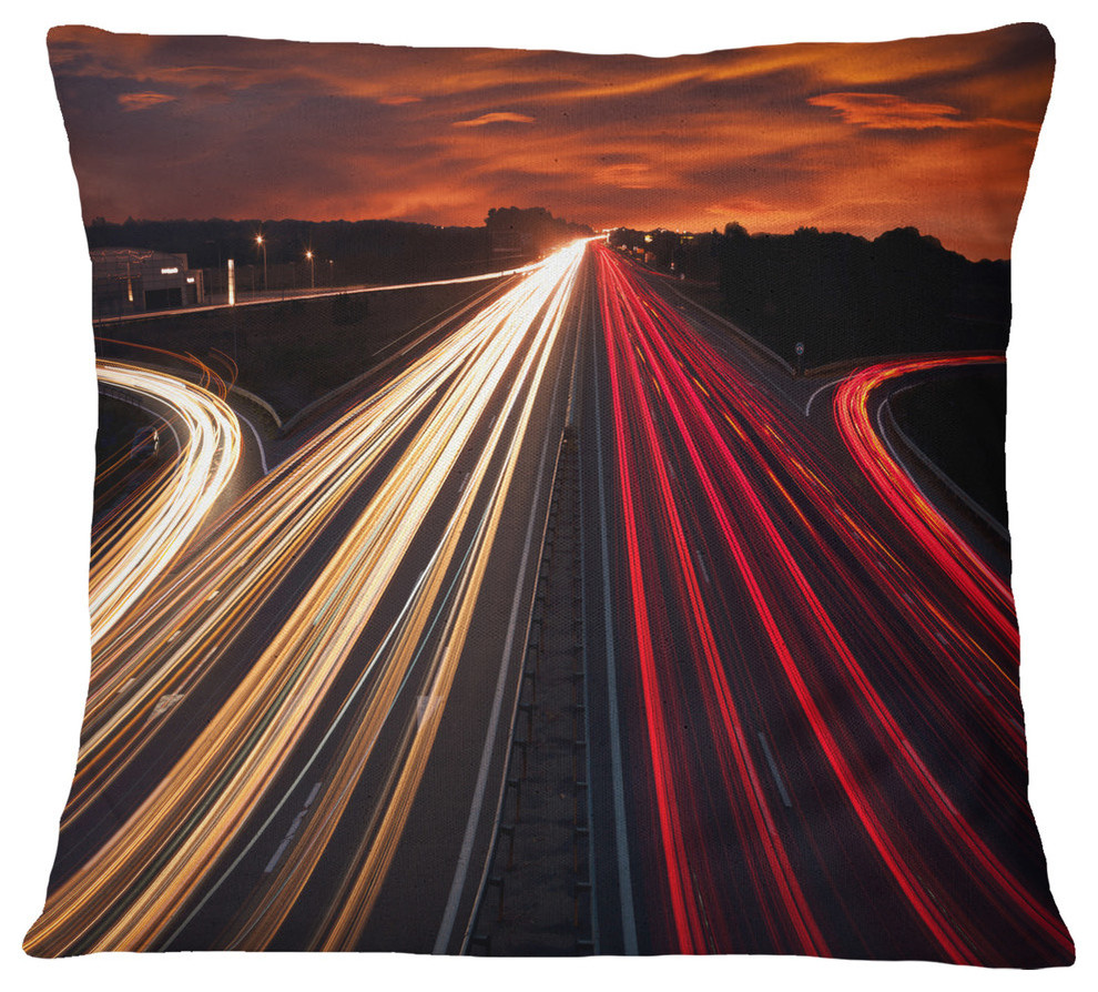 Speed Traffic Trails Cityscape Digital Throw Pillow, 16"x16"