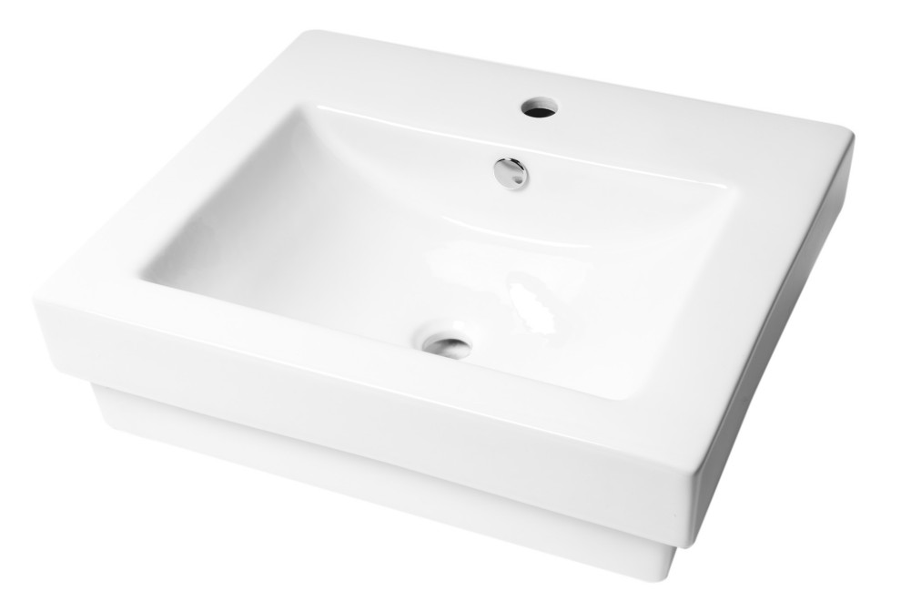 ABC701 White 24" Rectangular Semi Recessed Ceramic Sink with Faucet Hole