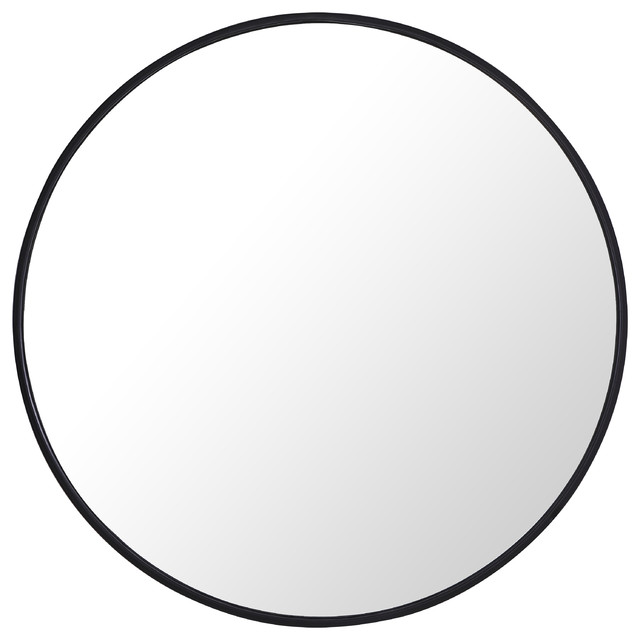 Metal Frame Round Mirror 28 Inch Black Finish Contemporary Wall Mirrors by Homesquare Houzz
