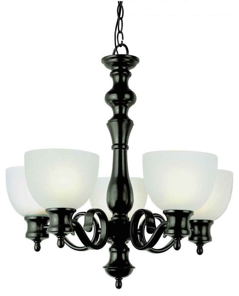 Five Light Rubbed Oil Bronze White Frosted Glass Up Chandelier