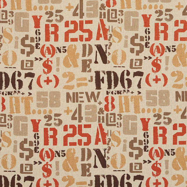 Letters, Numbers and Symbols Cotton Linen Woven Upholstery Fabric By