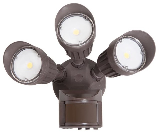 Maxxima 3 Head Brown Outdoor LED Security Light, Motion Sensor