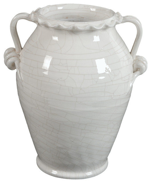 Glazed Ceramic White Vase With Handle Mediterranean Vases by