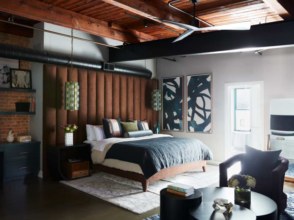 Design ideas for an industrial bedroom in Chicago.