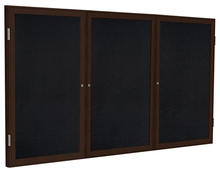 Ghent's Wood 48" x 96" 3 Door Enclosed Rubber Bulletin Board in Black