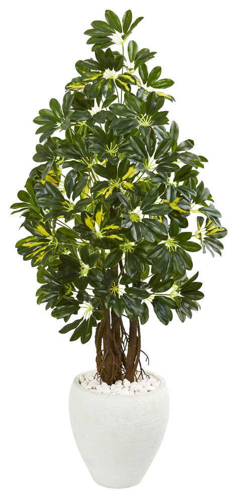 Nearly Natural 53" Schefflera Artificial Tree in White Planter