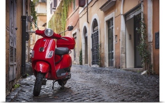 Italy Lazio Rome Trastevere Red Vespa Poster Print Wall Art