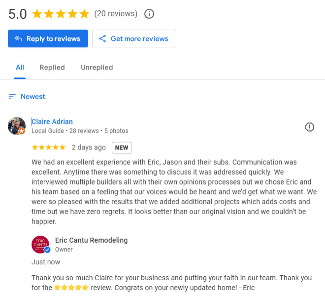 September 17th Review from another happy client. THANK YOU to our clients for the 5.0 rating.