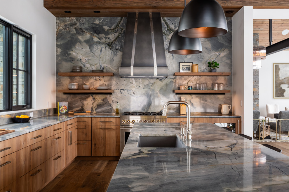 Example of a mountain style kitchen design in Denver