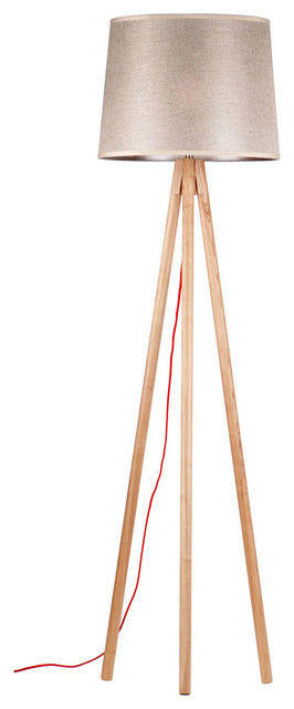 Tripod Wooden Floor Lamp With Brown Shade
