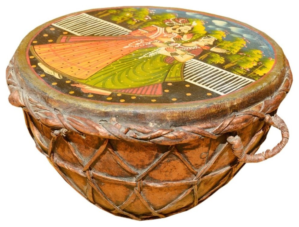 Hand Painted Naqareh Wood 12" Round Drum Decor