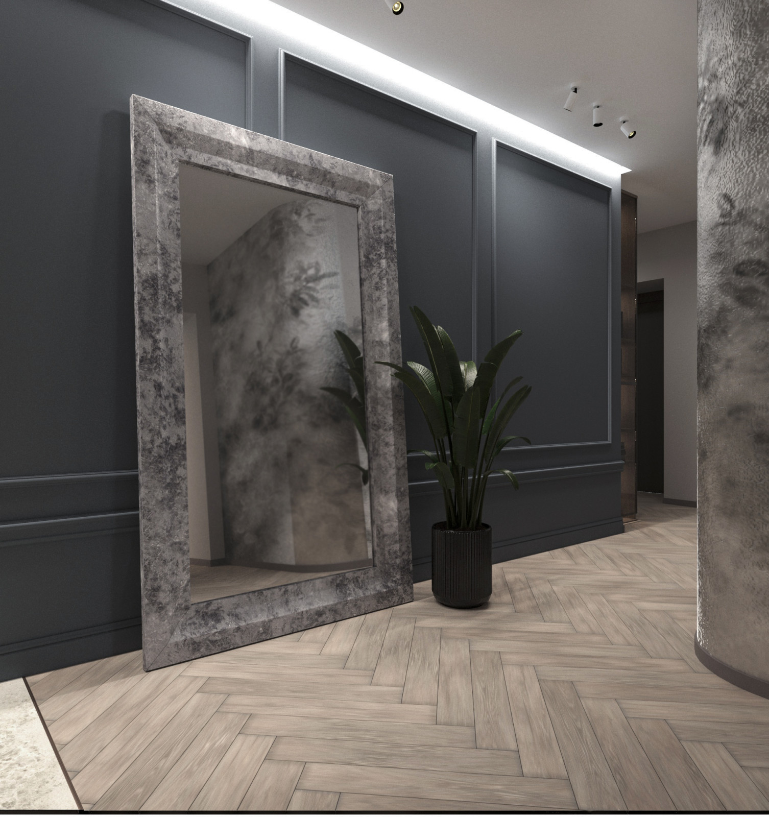 Просторная квартира в синими стенами