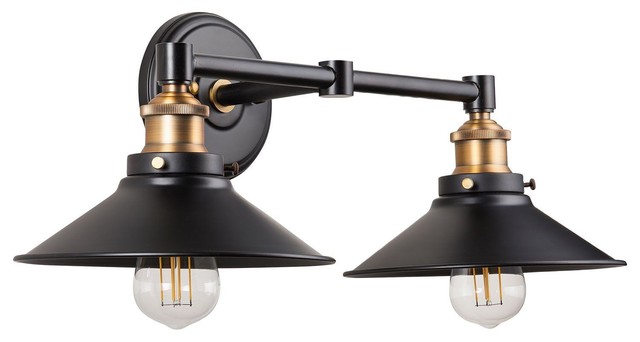 Andante 2 Light Industrial Wall Sconce with LED Bulbs, Antique Brass