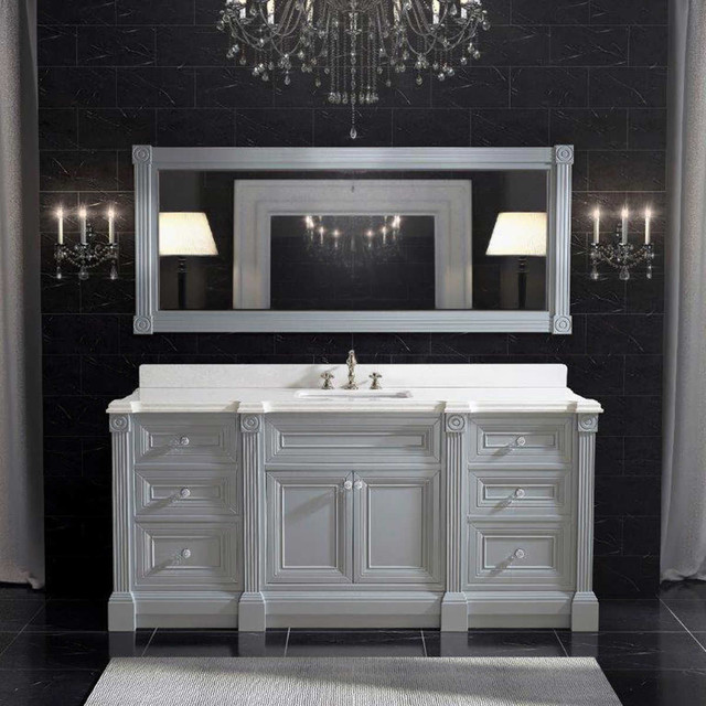 72 Inch Gray Finish Single Sink Bathroom Vanity Cabinet With