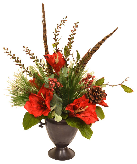 Floral Home Decor Red Amaryllis Floral Arrangement Artificial Flower