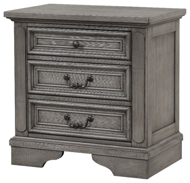 Grace Traditional Nightstand Made With Wood in Gray Traditional