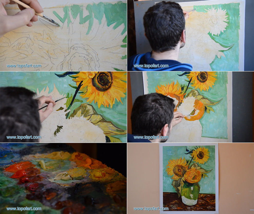 Three Sunflowers in a Vase | van Gogh | Painting Reproduction