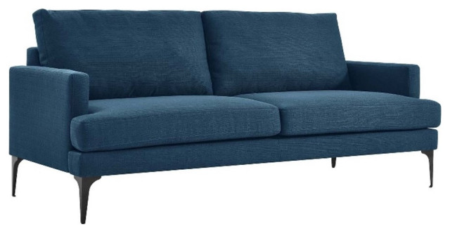 Modway Evermore Metal and Upholstered Fabric Sofa in Azure Blue ...