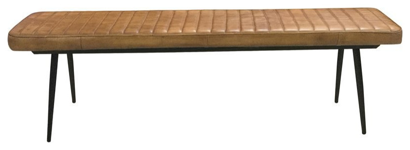 Coaster Misty Leather Upholstered Cushion Bench Camel and Black