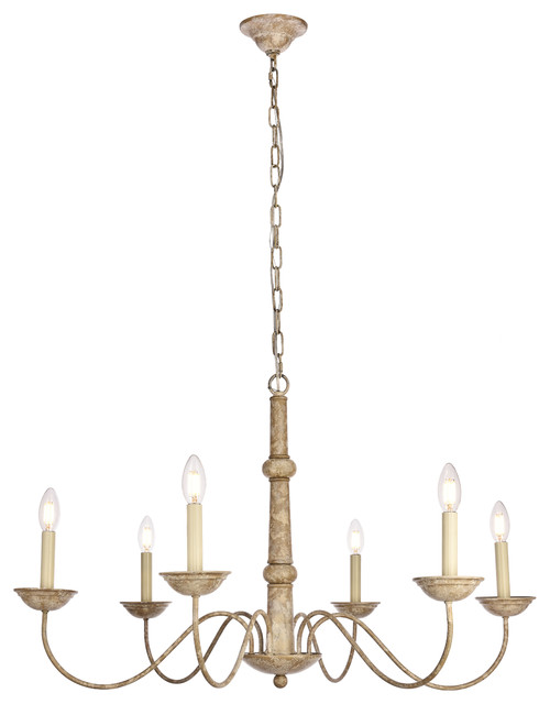 Merritt Collection Chandelier 6-Light, Weathered Dove Finish, 35"x21.6"