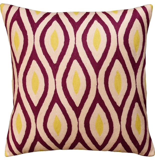 Contemporary Seamless Amaranth Purple Yellow Decorative Pillow Cover Wool  18x18" - Decorative Pillows - by Kashmir Fine Arts & Crafts | Houzz