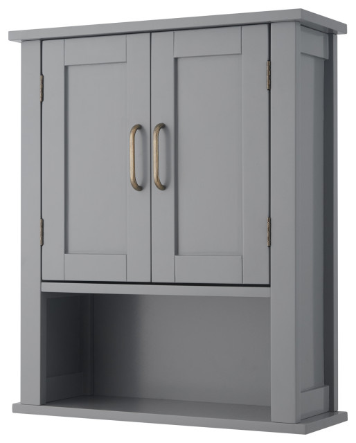 Wooden Bathroom Wall Open Shelf Grey Transitional Bathroom