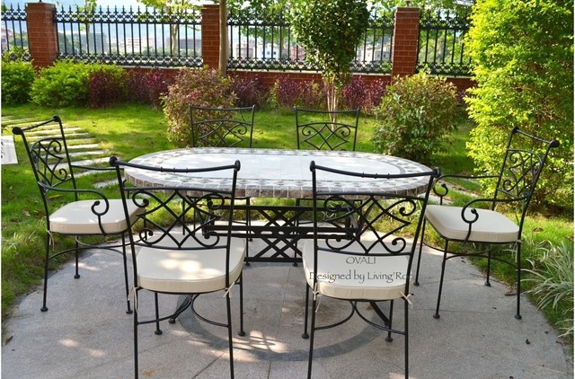 OUTDOOR DINING TABLE OVAL MARBLE MOSAIC GARDEN PATIO TABLE 71"-OVALI
