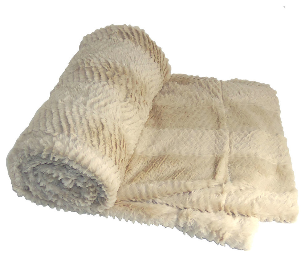 Herringbone Faux Fur Throw, Beige, 50x60