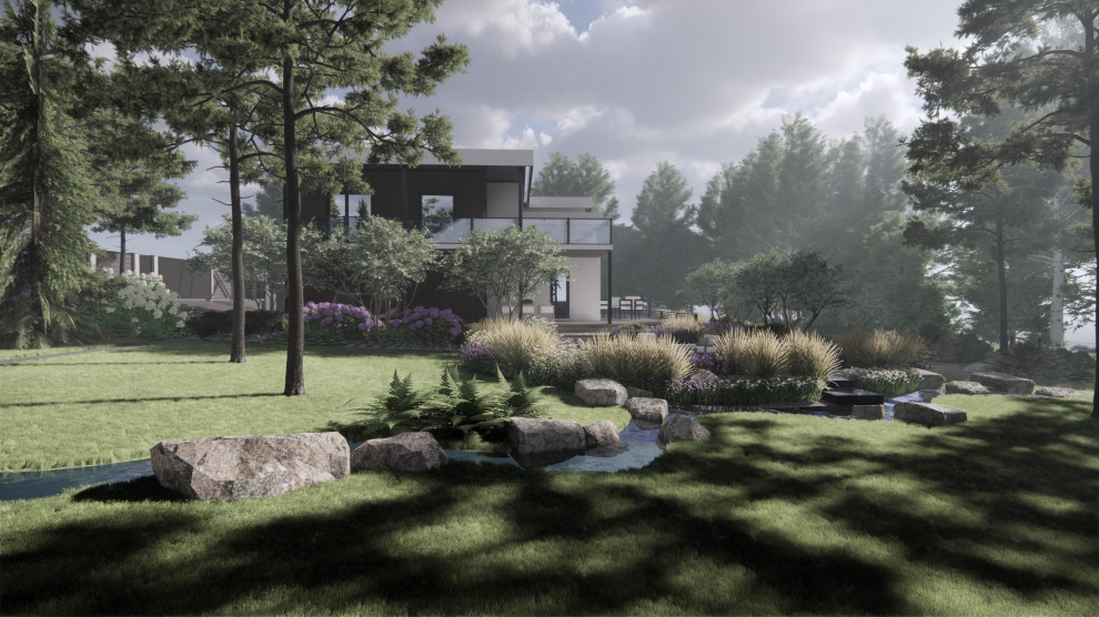 Вид на дом и ручей