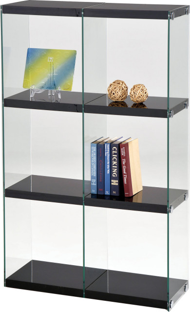 Bookcase, Black and Clear Glass Mdf, Poly and Glass Black and Clear ...