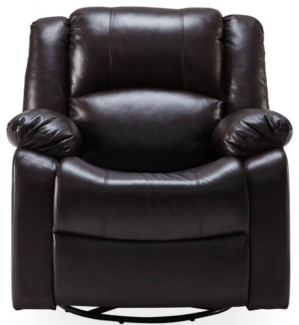 Faux Leather Rocker Swivel Glider Chair, Black Leather Glider Rocker With Ottoman