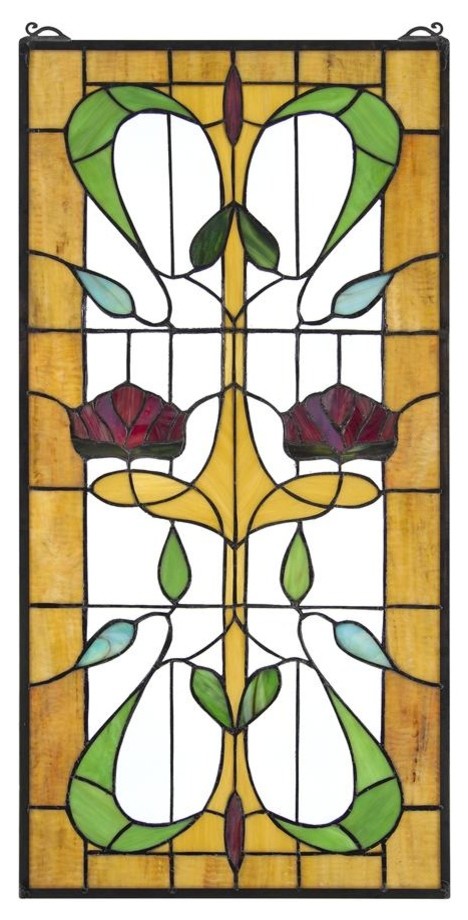 Ruskin Rose Two Flower Stained Glass