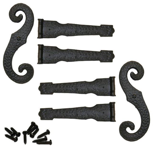 Decorative Vinyl Hinges, 4 Hinges, 2 SHooks, 002, Black Traditional