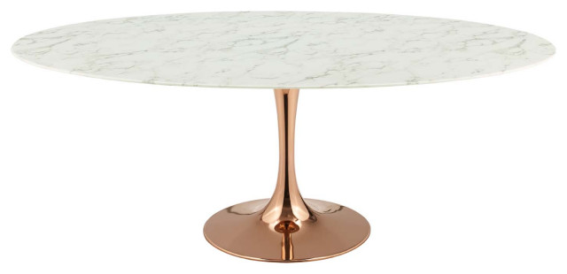 Lippa Oval Dining Table With Rose Base, Marble Top, 78"